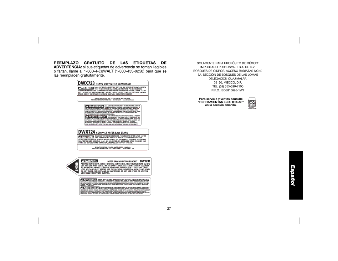 DeWalt DWX724, DWX723, DW7231 instruction manual Herramientas Electricas 