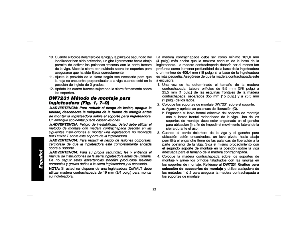 DeWalt DWX723, DW7231, DWX724 instruction manual Español, aescuadra 