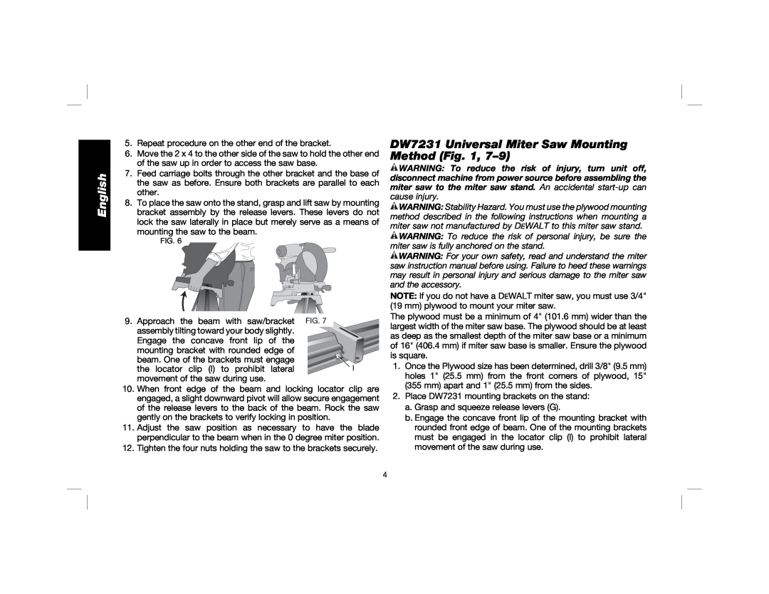 DeWalt DWX723, DW7231, DWX724 instruction manual English, Repeat procedure on the other end of the bracket 