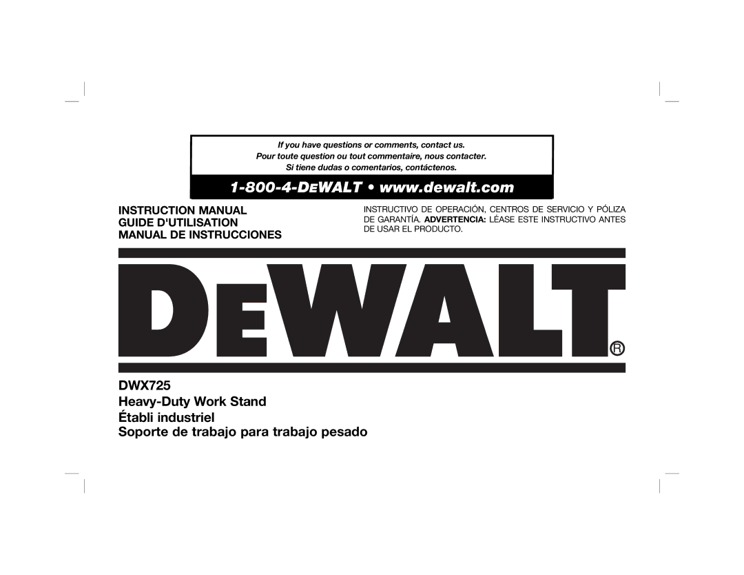 DeWalt DWX725B instruction manual Guide Dutilisation Manual DE Instrucciones 