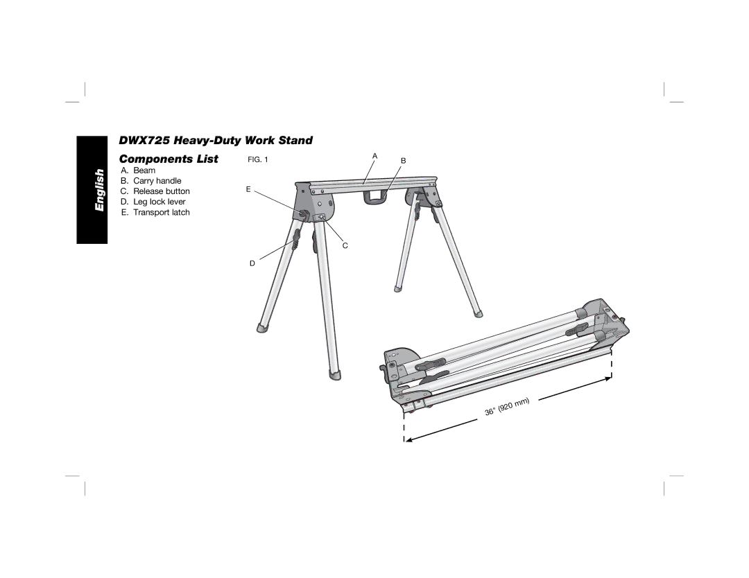 DeWalt DWX725B instruction manual DWX725 Heavy-Duty Work Stand, Components List 