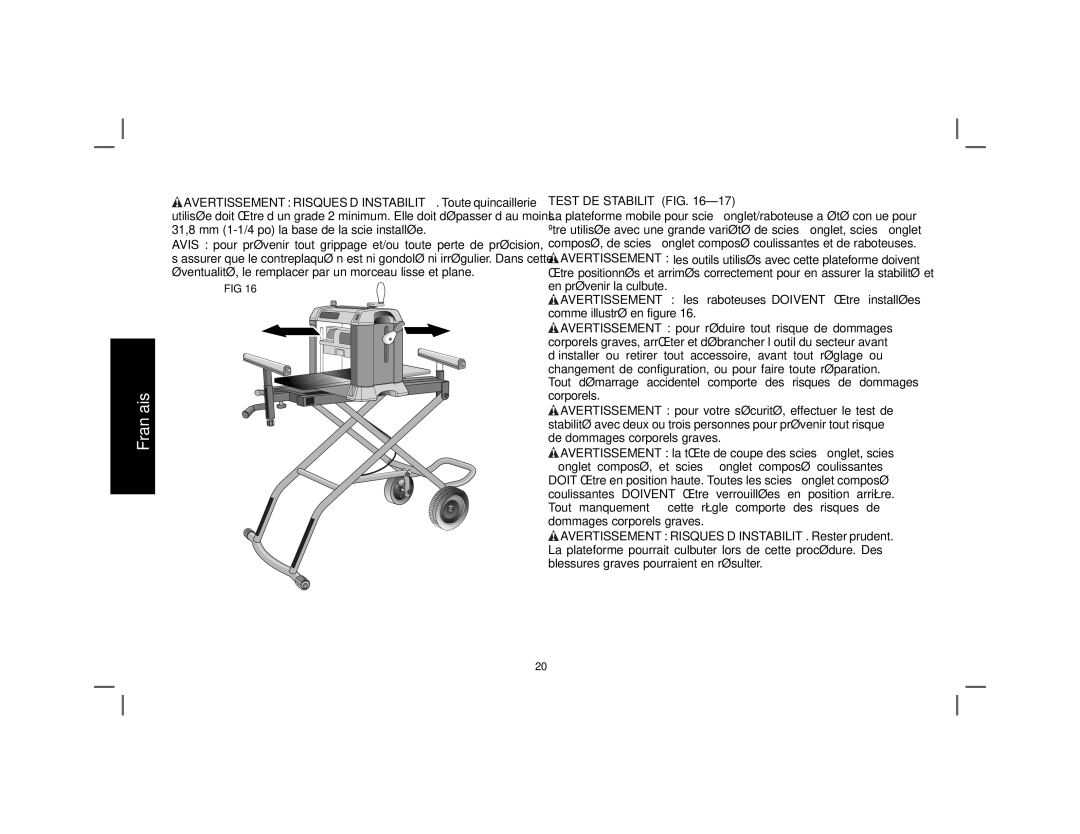 DeWalt DWX726 instruction manual Test DE Stabilité FIG 