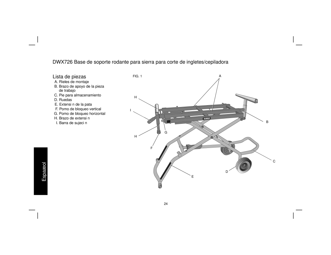 DeWalt DWX726 instruction manual Español, Lista de piezas 