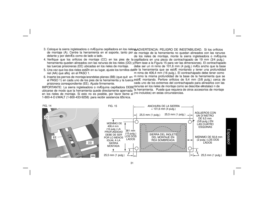 DeWalt DWX726 instruction manual Agujeros CON UN Diámetro 