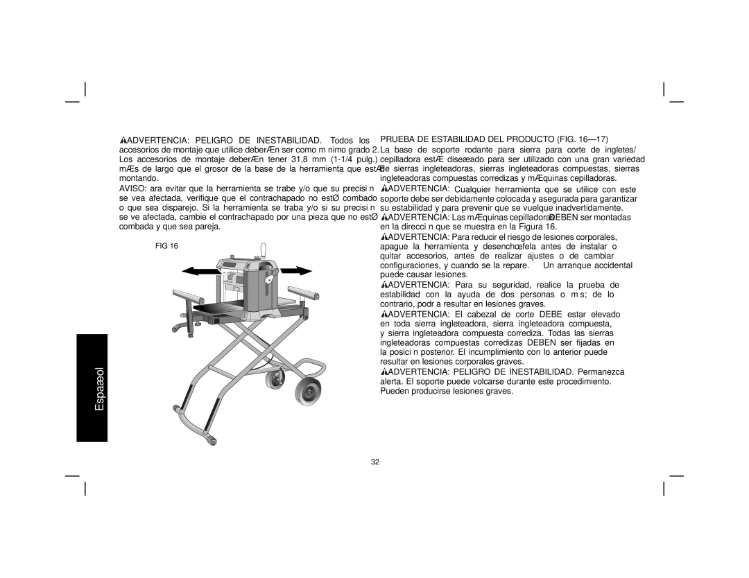 DeWalt DWX726 instruction manual Prueba DE Estabilidad DEL Producto FIG 