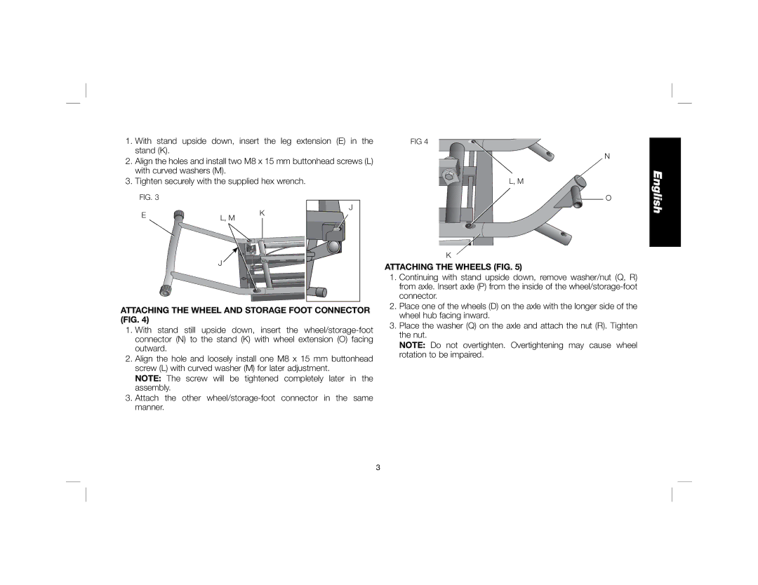 DeWalt DWX726 instruction manual Attaching the Wheels FIG, Attaching the Wheel and Storage Foot Connector FIG 