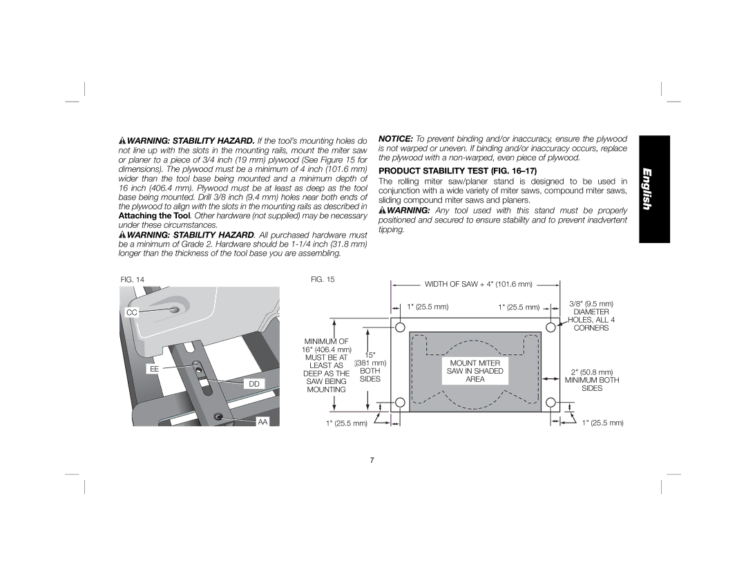 DeWalt DWX726 instruction manual Product Stability Test FIG 