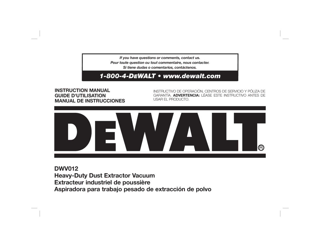 DeWalt Dwy102 instruction manual Guide Dutilisation Manual DE Instrucciones 