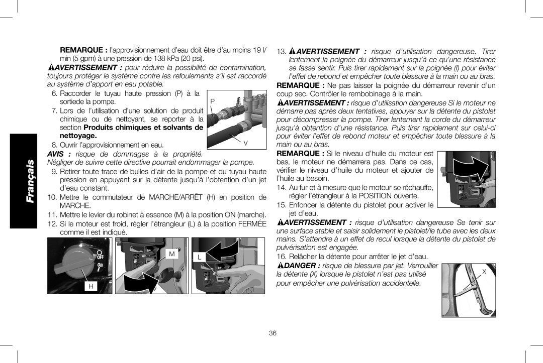 DeWalt DXPW3025 instruction manual Section Produits chimiques et solvants de Nettoyage 