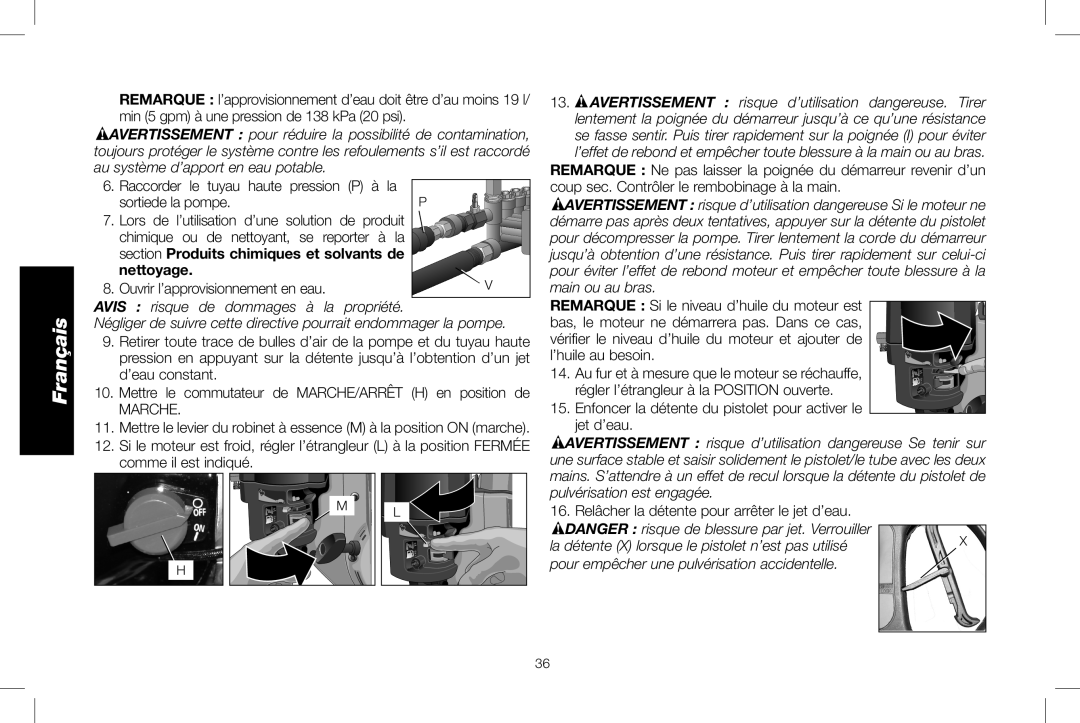 DeWalt DXPW3025 instruction manual section Produits chimiques et solvants de, nettoyage, Français 