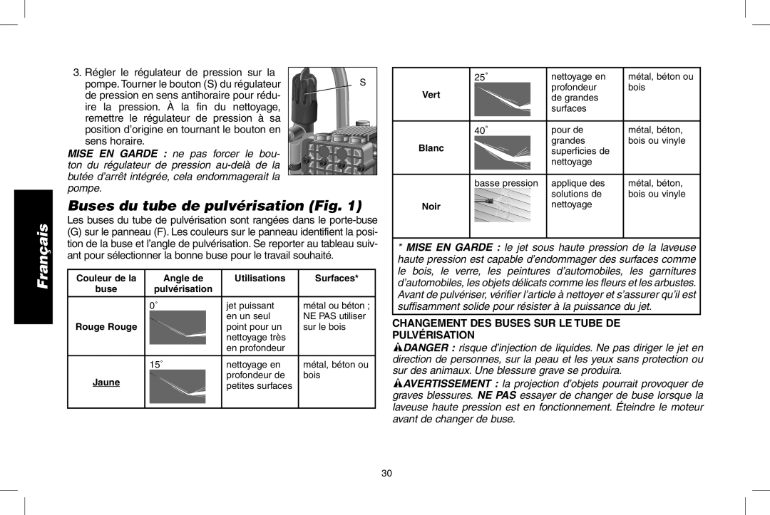 DeWalt GX390, DP3900 Buses du tube de pulvérisation Fig, Changement Des Buses Sur Le Tube De Pulvérisation, Français 