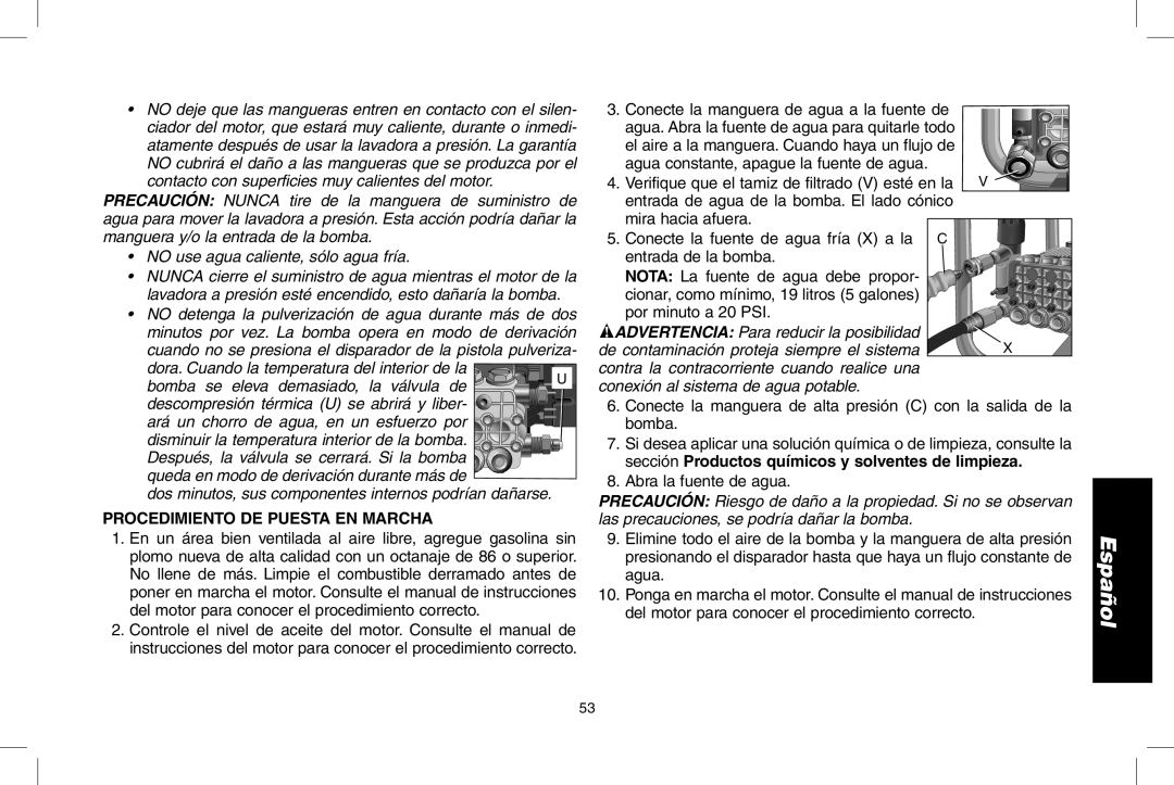 DeWalt A20832, GX390, DP3900 instruction manual Procedimiento De Puesta En Marcha, Español 