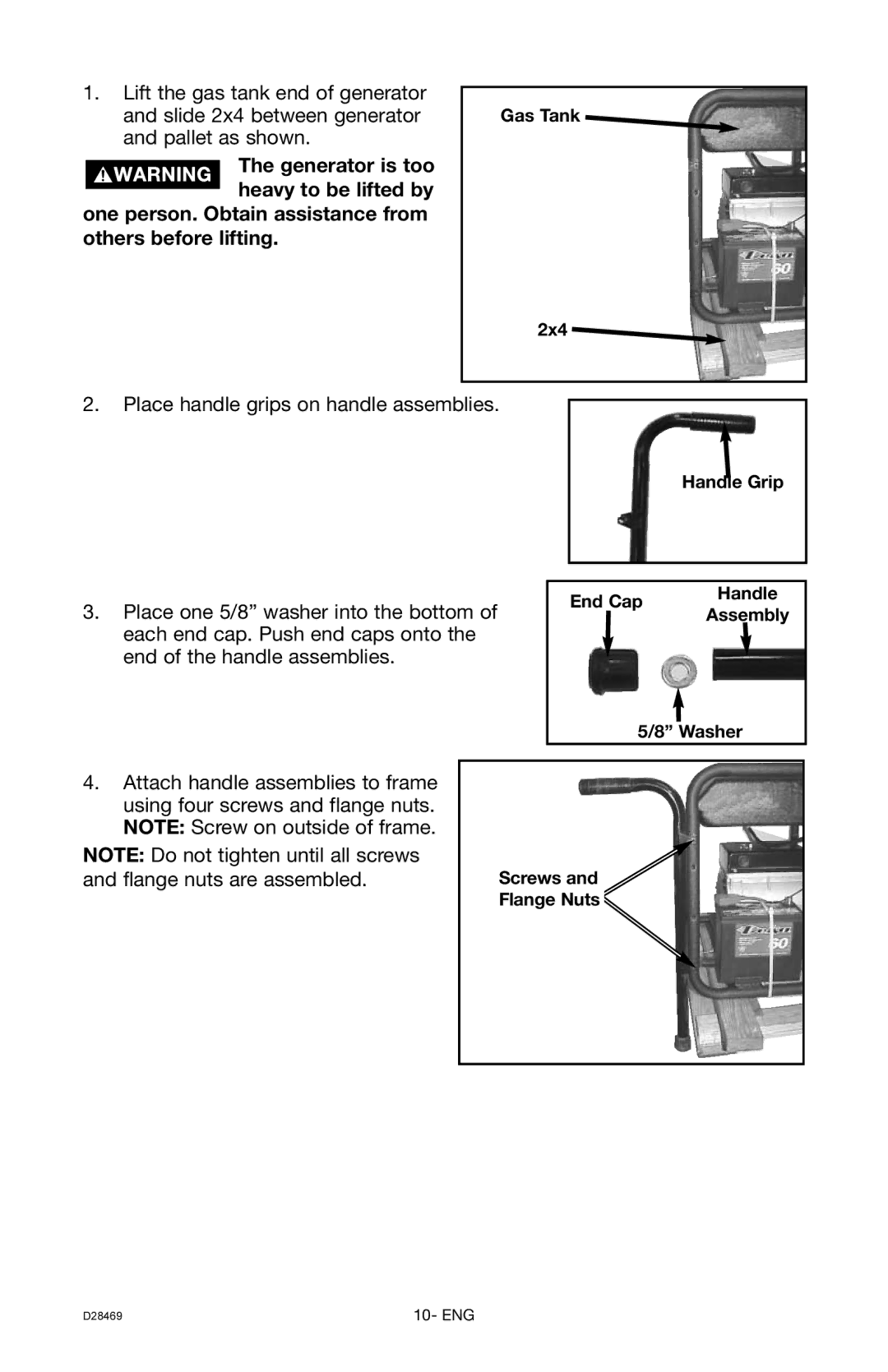 DeWalt H1000IS instruction manual Gas Tank 2x4, Handle Grip End Cap, Washer, Screws and Flange Nuts 