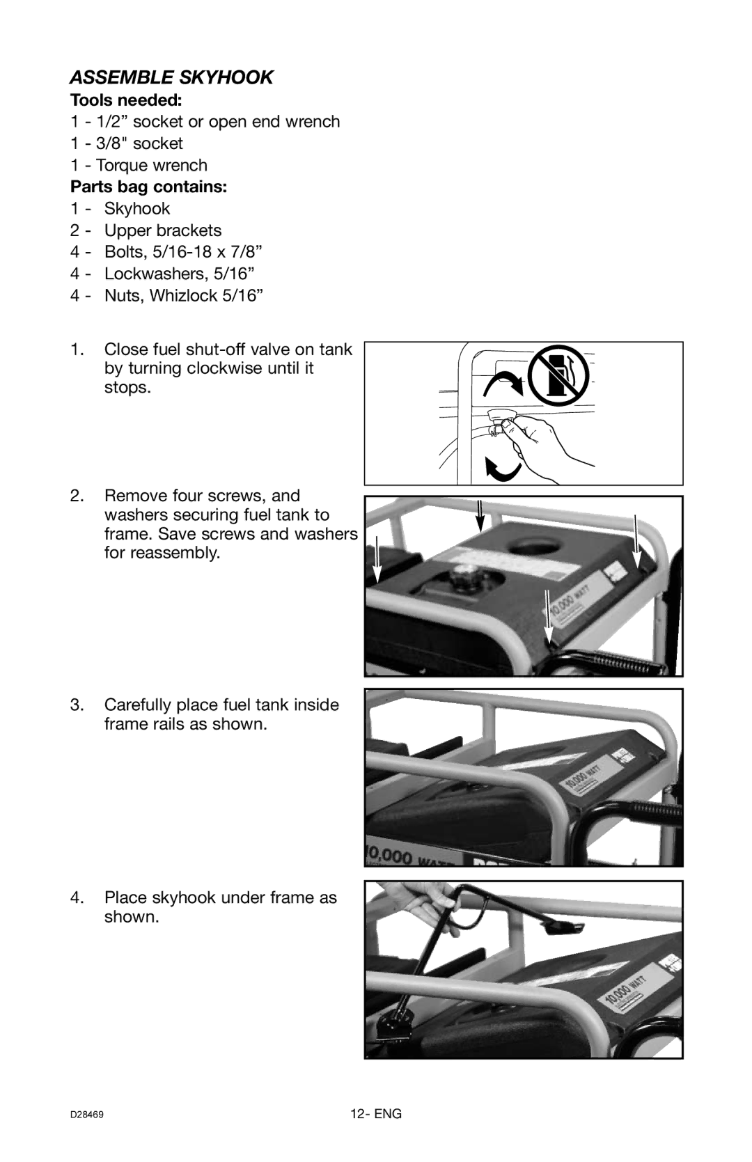 DeWalt H1000IS instruction manual Assemble Skyhook, Tools needed 