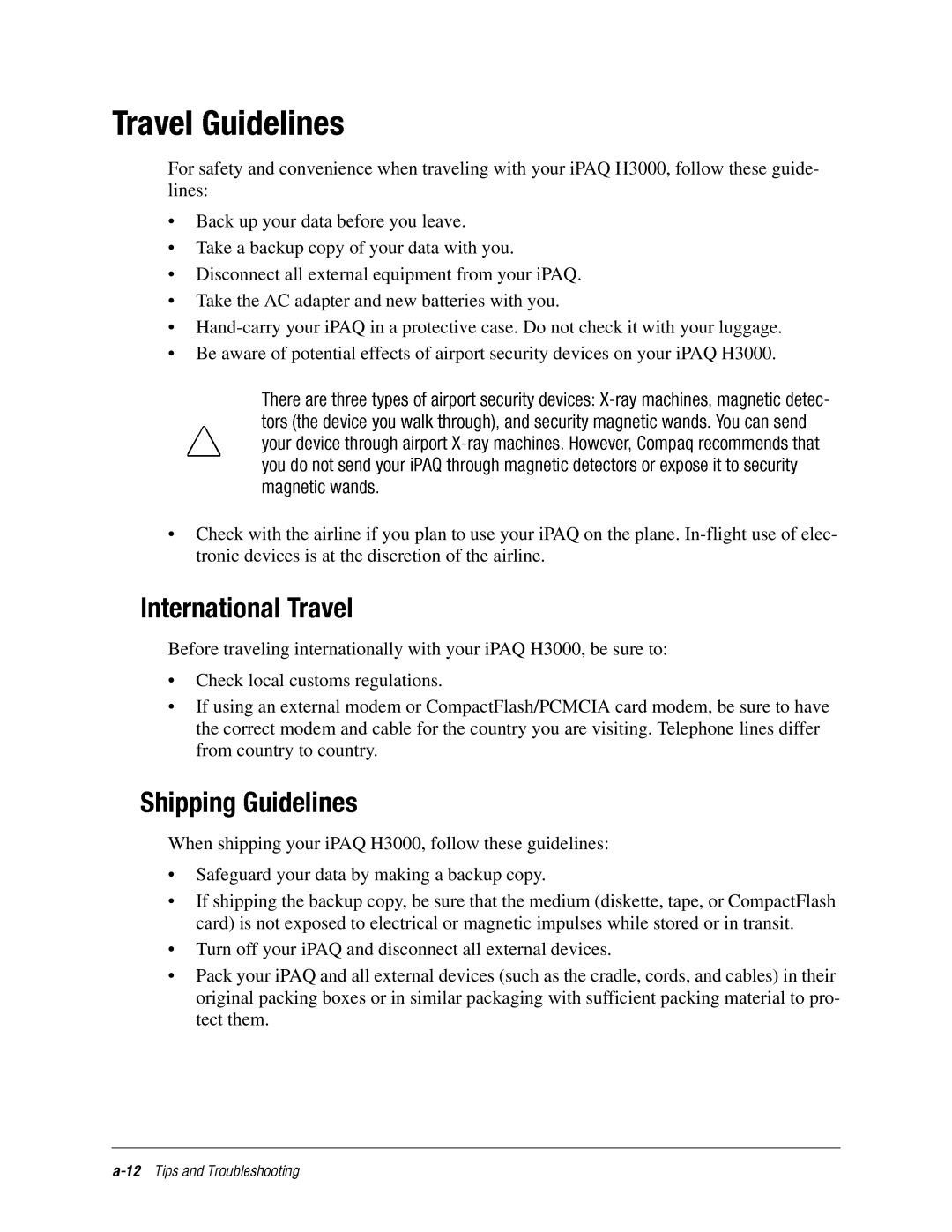 DeWalt IPAQ H3000 manual TravelGuidelines 