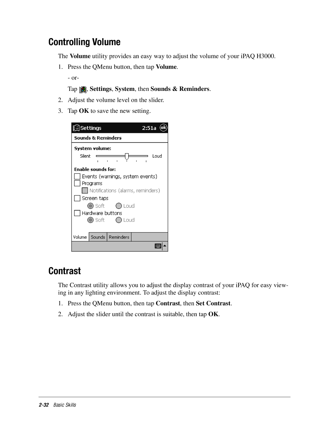 DeWalt IPAQ H3000 manual ControllingVolume, Settings, System, then Sounds & Reminders 