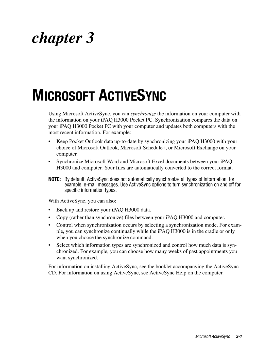 DeWalt IPAQ H3000 manual Microsoft Activesync 