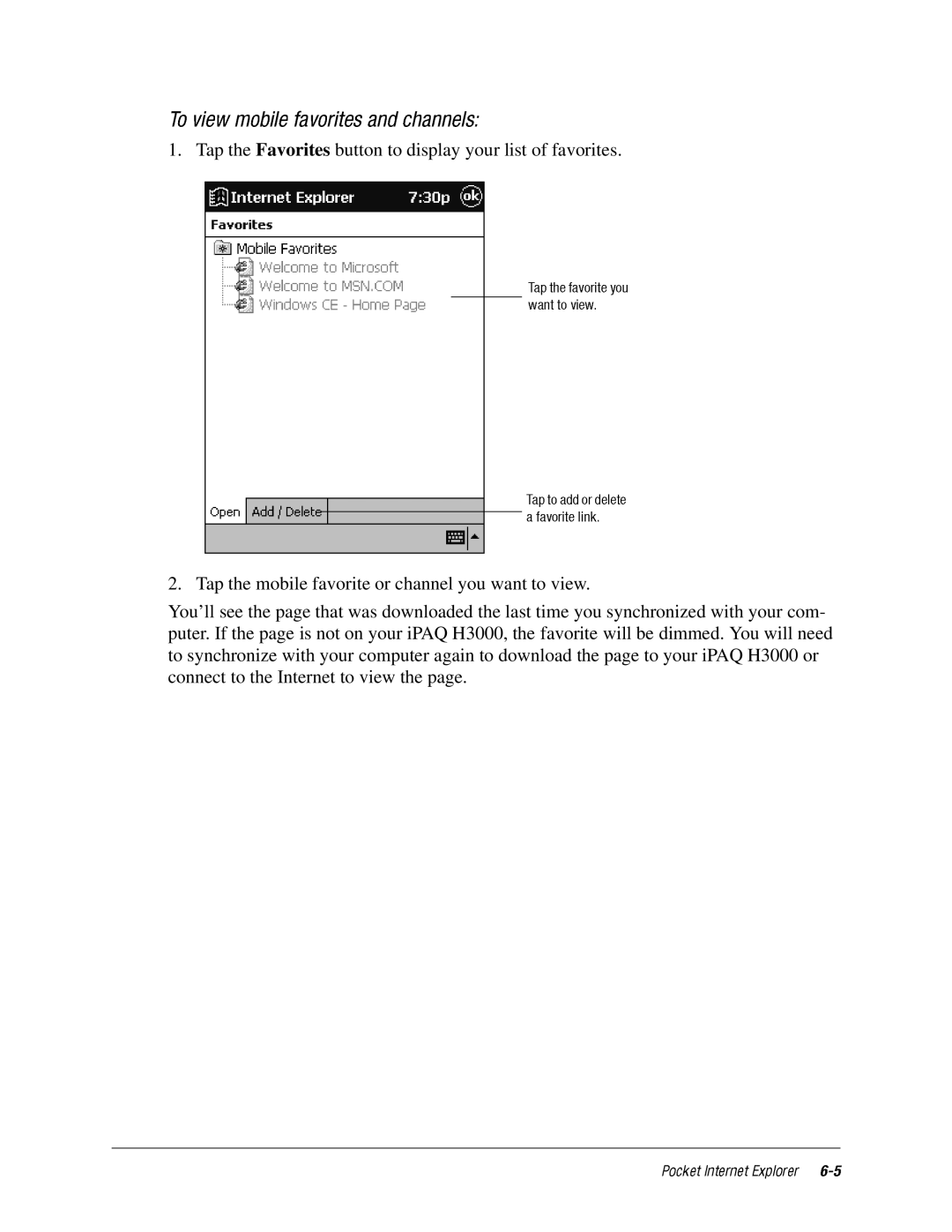 DeWalt IPAQ H3000 manual PocketInternetExplorer 