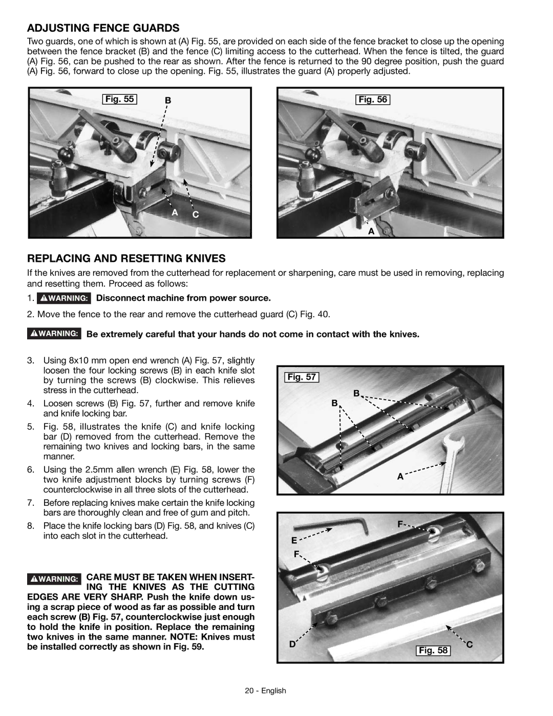 DeWalt JT360 instruction manual Adjusting Fence Guards, Replacing and Resetting Knives 