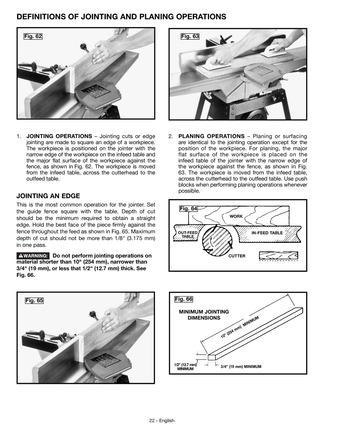 DeWalt JT360 instruction manual Definitions of Jointing and Planing Operations, Jointing AN Edge 