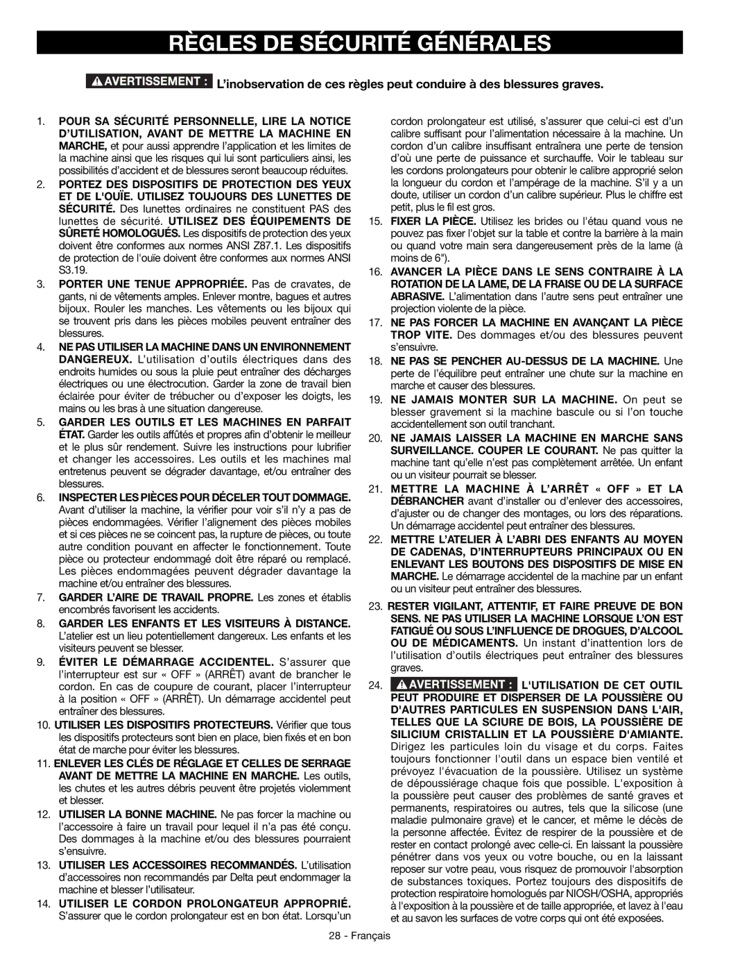 DeWalt JT360 instruction manual Règles DE Sécurité Générales, Lutilisation DE CET Outil 