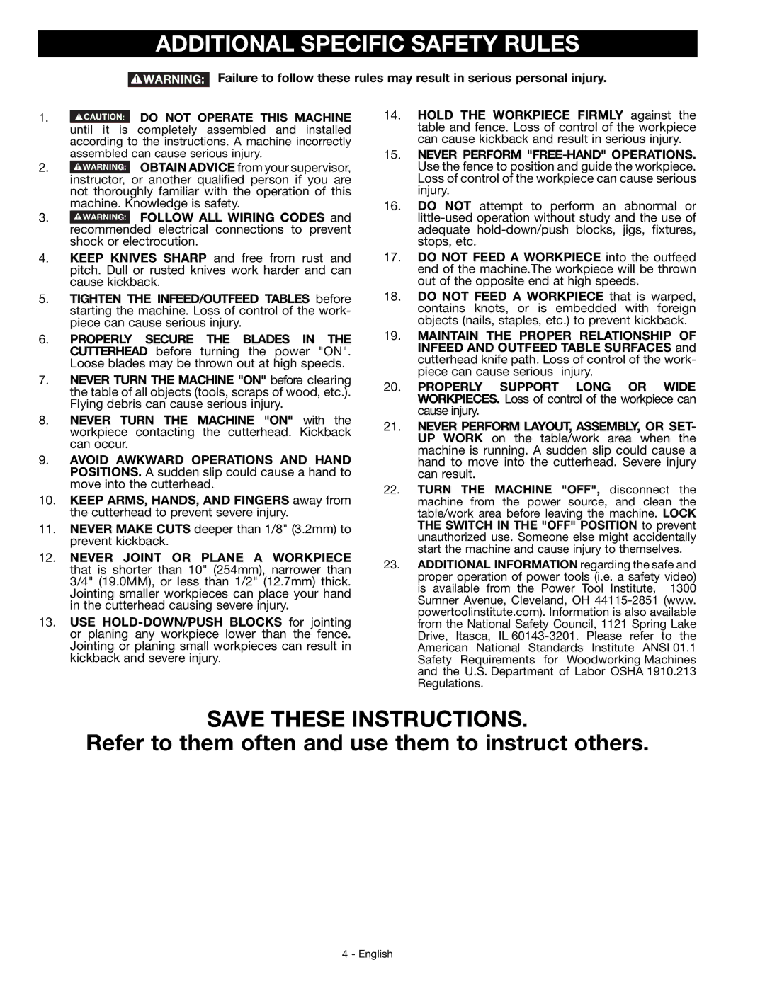 DeWalt JT360 instruction manual Additional Specific Safety Rules, Refer to them often and use them to instruct others 