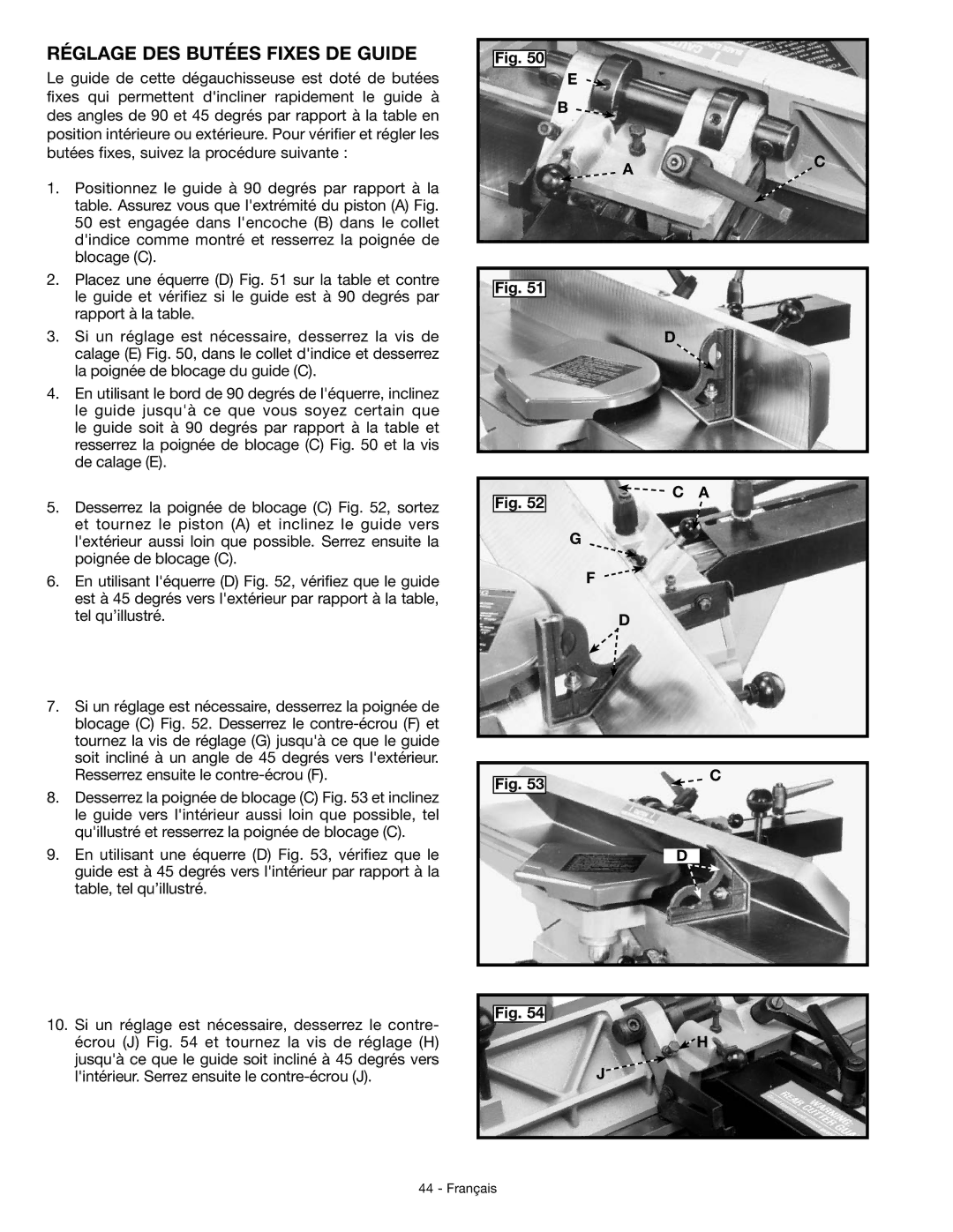 DeWalt JT360 instruction manual Réglage DES Butées Fixes DE Guide 