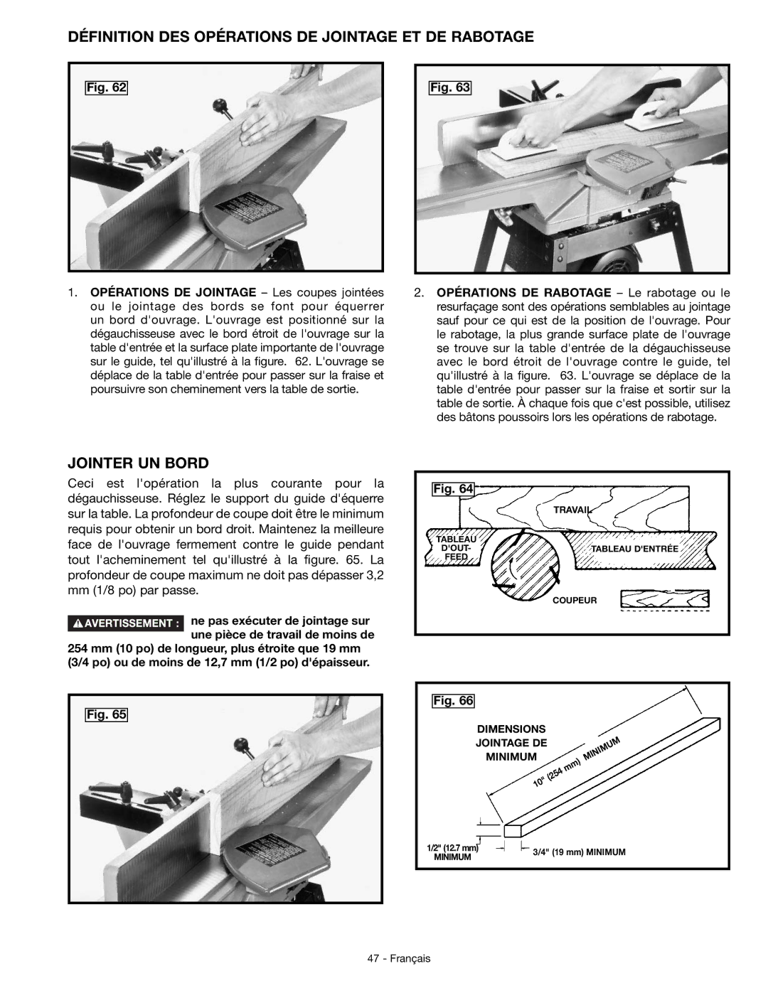 DeWalt JT360 instruction manual Définition DES Opérations DE Jointage ET DE Rabotage, Jointer UN Bord 