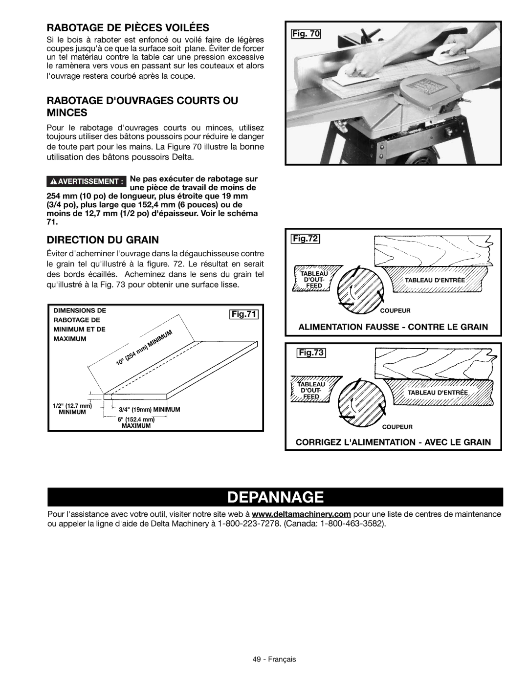 DeWalt JT360 Depannage, Rabotage DE Pièces Voilées, Rabotage Douvrages Courts OU Minces, Direction DU Grain 