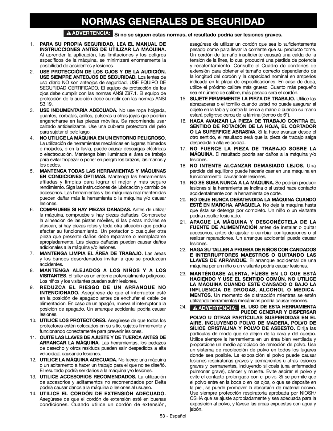 DeWalt JT360 instruction manual Normas Generales DE Seguridad, Puede Generar Y Dispersar 