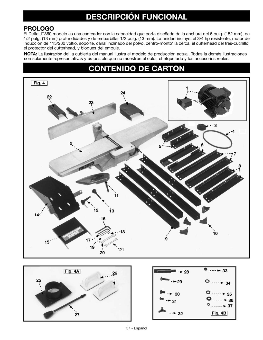 DeWalt JT360 instruction manual Descripción Funcional, Contenido DE Carton, Prologo 