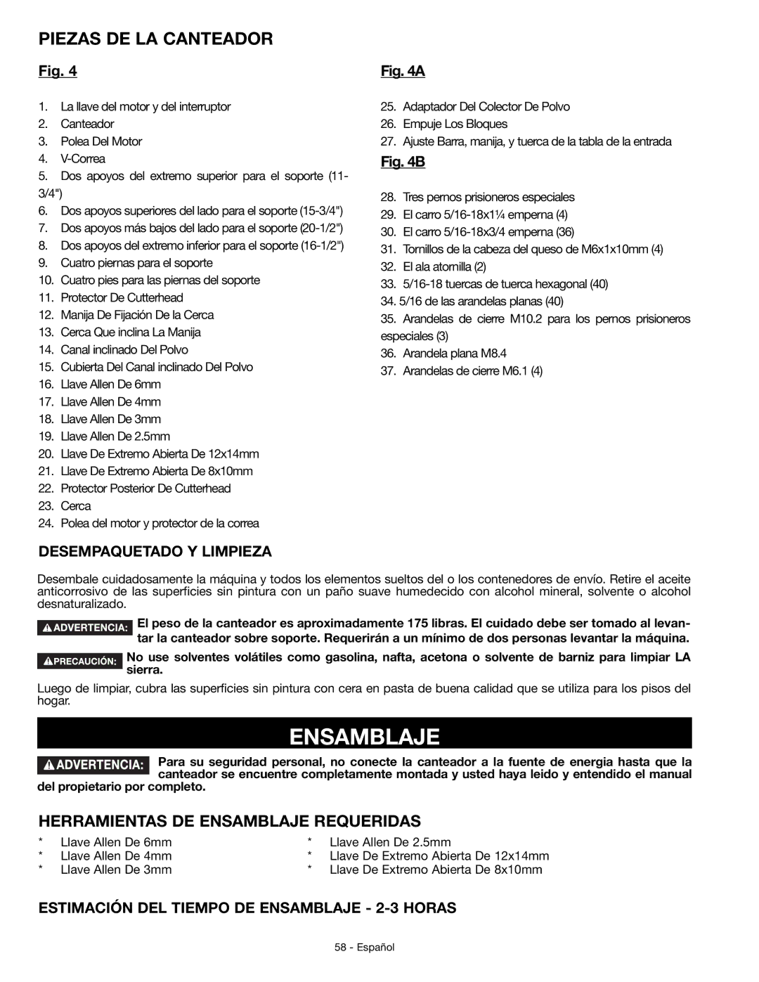 DeWalt JT360 Piezas DE LA Canteador, Desempaquetado Y Limpieza, Estimación DEL Tiempo DE Ensamblaje 2-3 Horas 