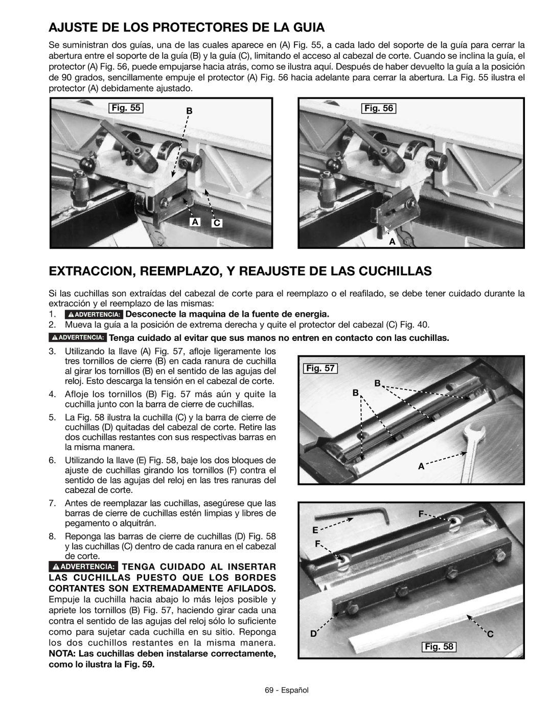 DeWalt JT360 instruction manual Ajuste DE LOS Protectores DE LA Guia, EXTRACCION, REEMPLAZO, Y Reajuste DE LAS Cuchillas 