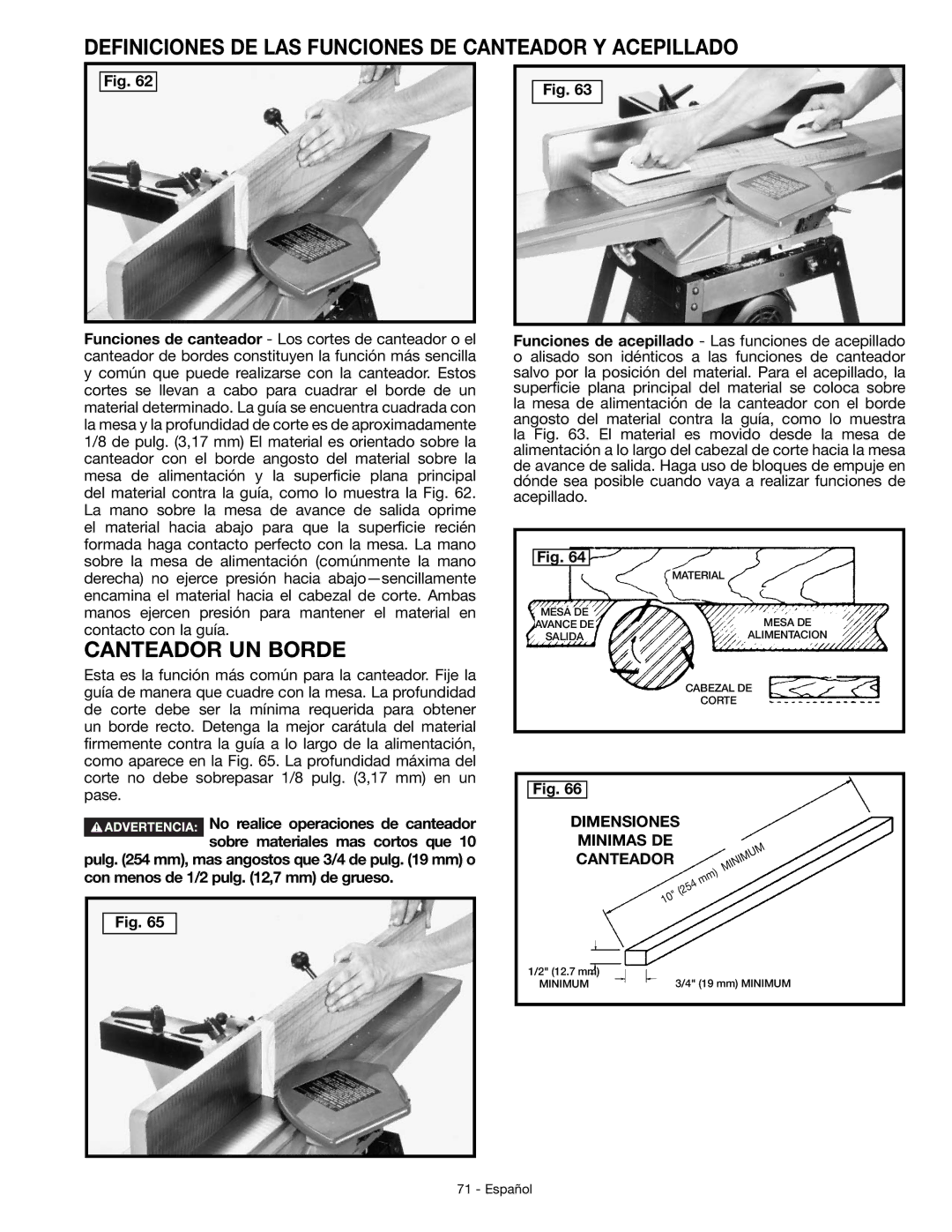 DeWalt JT360 Definiciones DE LAS Funciones DE Canteador Y Acepillado, Canteador UN Borde, Dimensiones Minimas DE Canteador 