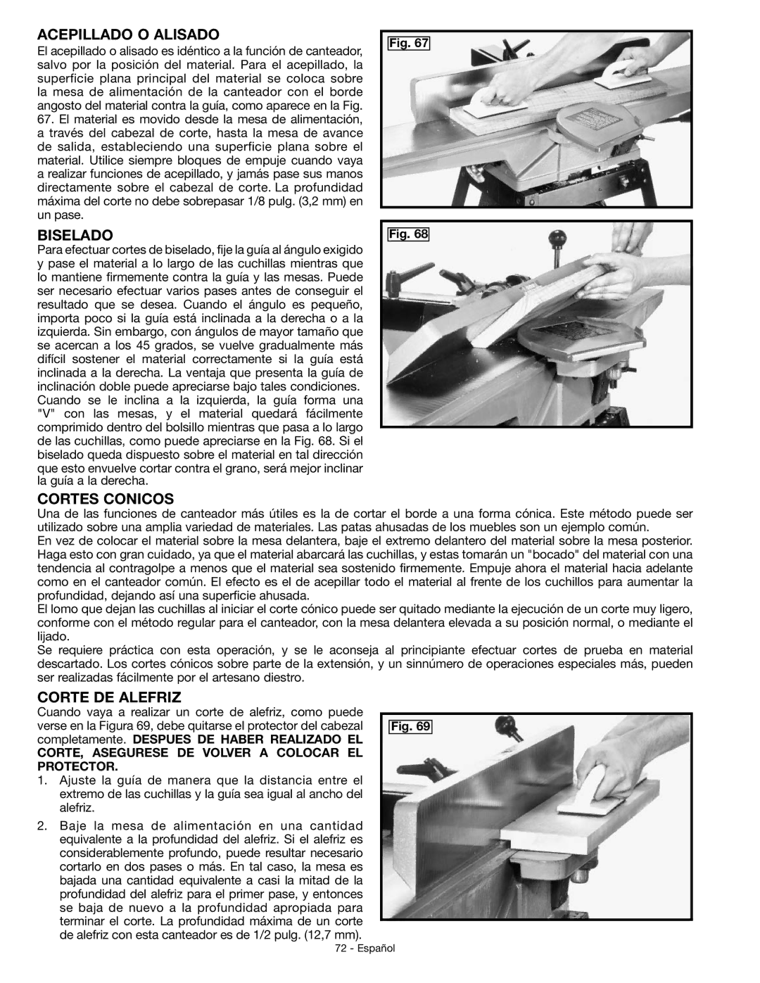 DeWalt JT360 instruction manual Acepillado O Alisado, Biselado, Cortes Conicos, Corte DE Alefriz 