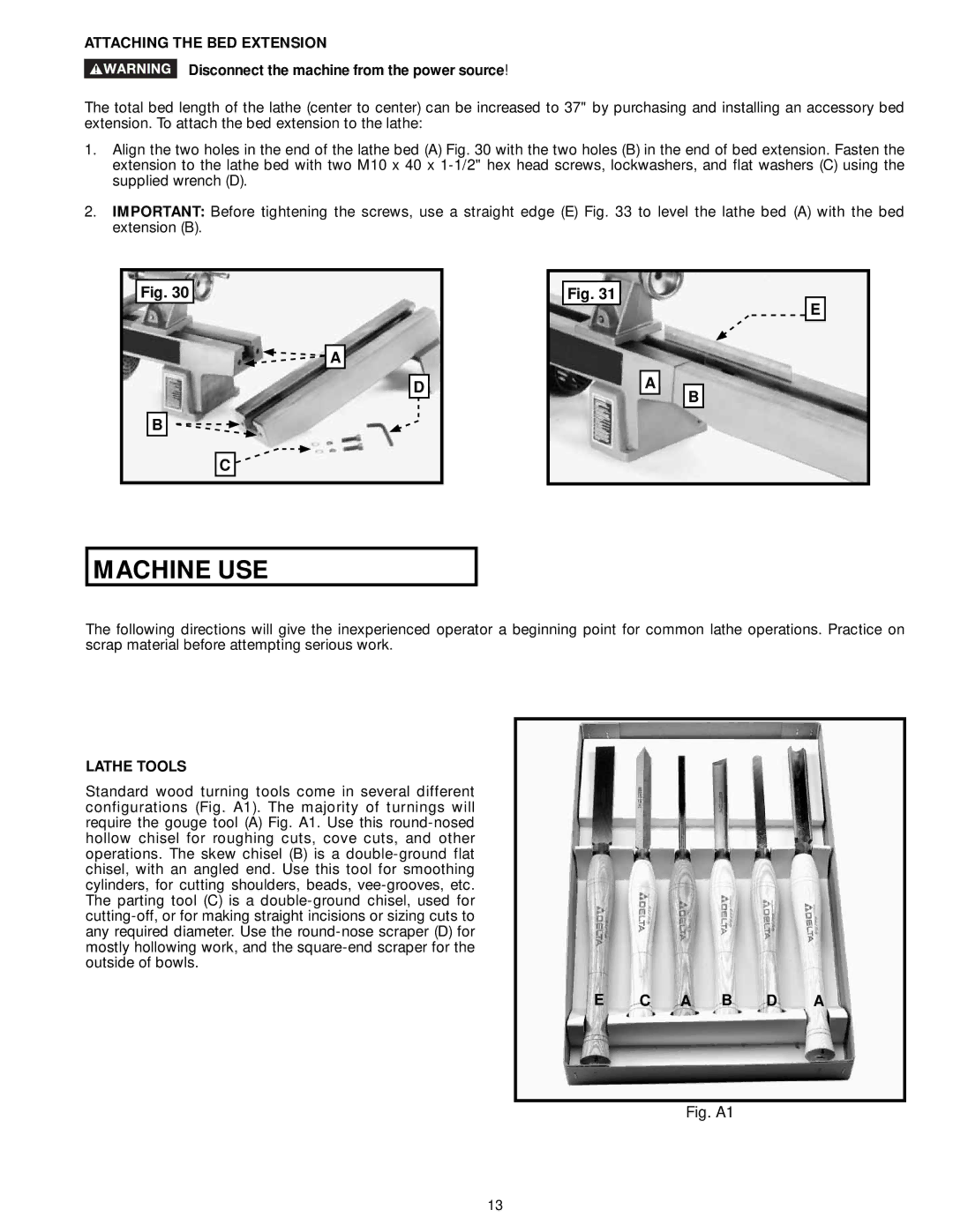 DeWalt LA200 instruction manual Attaching the BED Extension, Lathe Tools, A B D a 