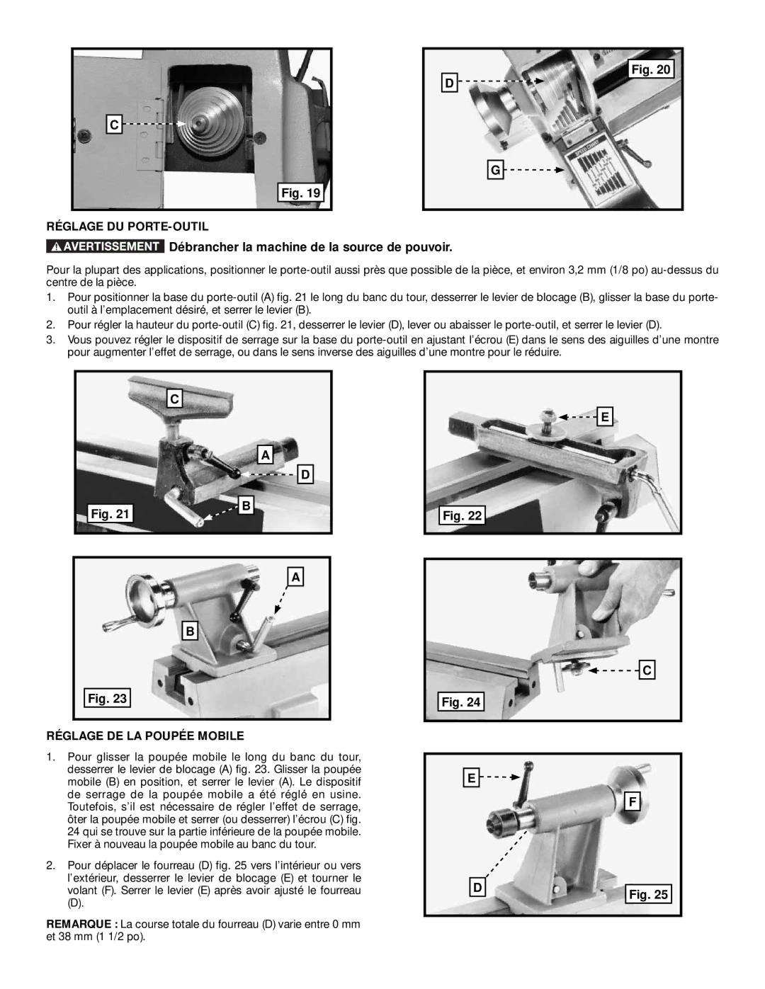 DeWalt LA200 instruction manual Réglage DU PORTE-OUTIL, Réglage DE LA Poupée Mobile 