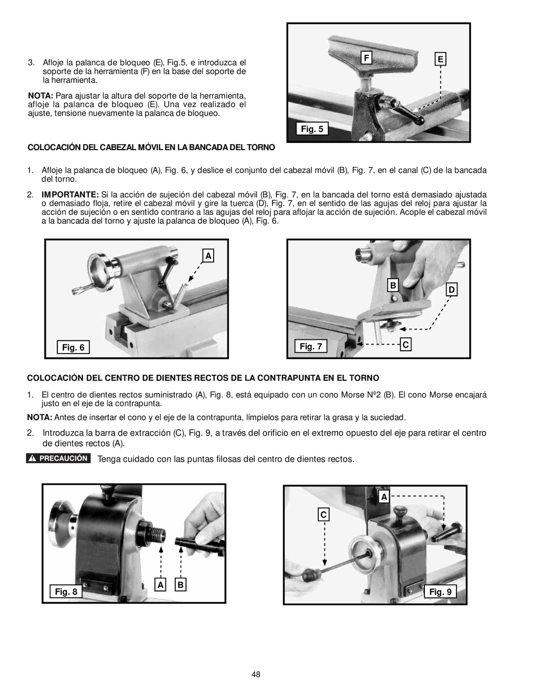 DeWalt LA200 instruction manual Colocación DEL Cabezal Móvil EN LA Bancada DEL Torno 