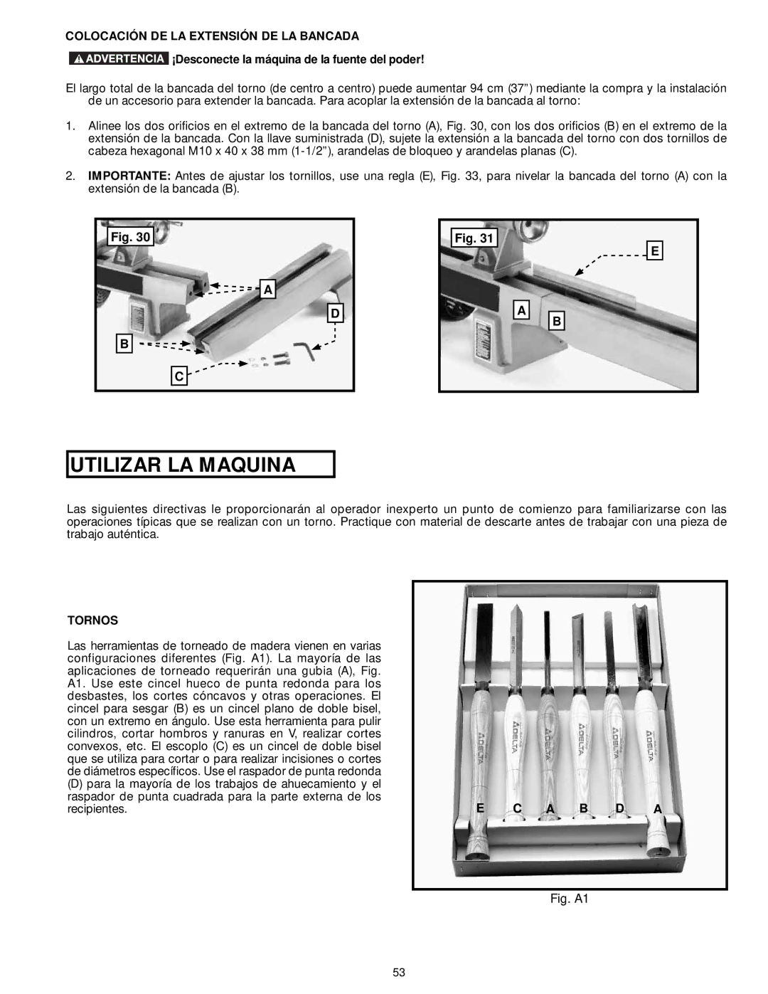 DeWalt LA200 instruction manual Colocación DE LA Extensión DE LA Bancada, Tornos, B D 