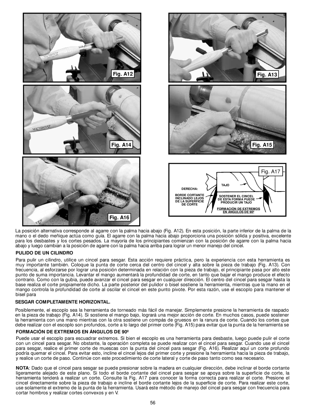 DeWalt LA200 instruction manual Pulido DE UN Cilindro, Sesgar Completamente Horizontal 