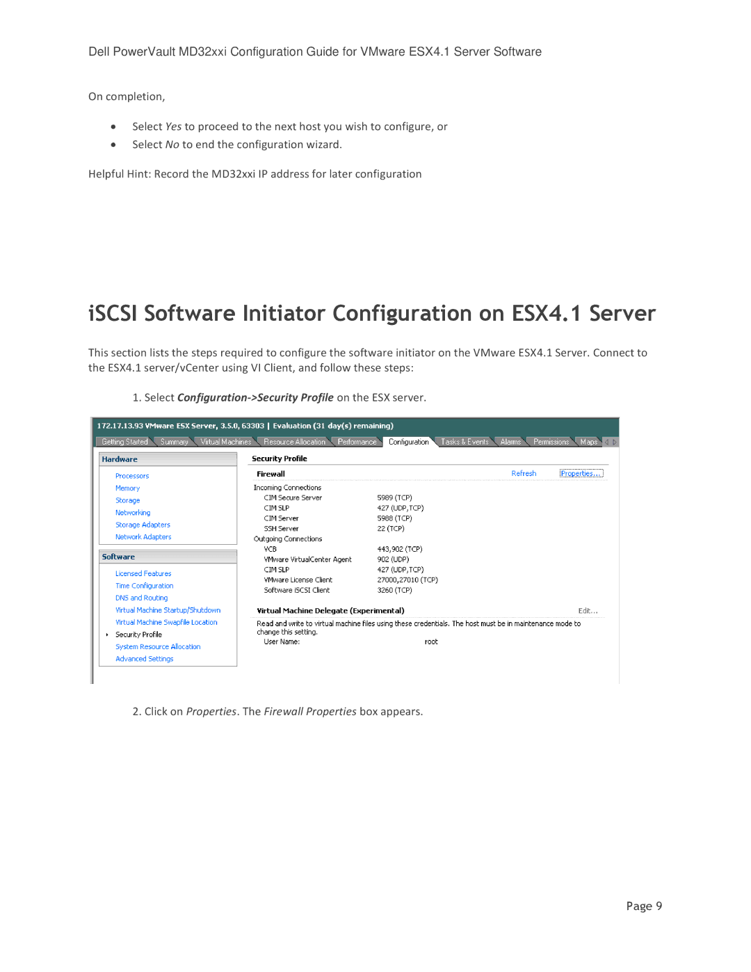 DeWalt MD3220I manual ISCSI Software Initiator Configuration on ESX4.1 Server 