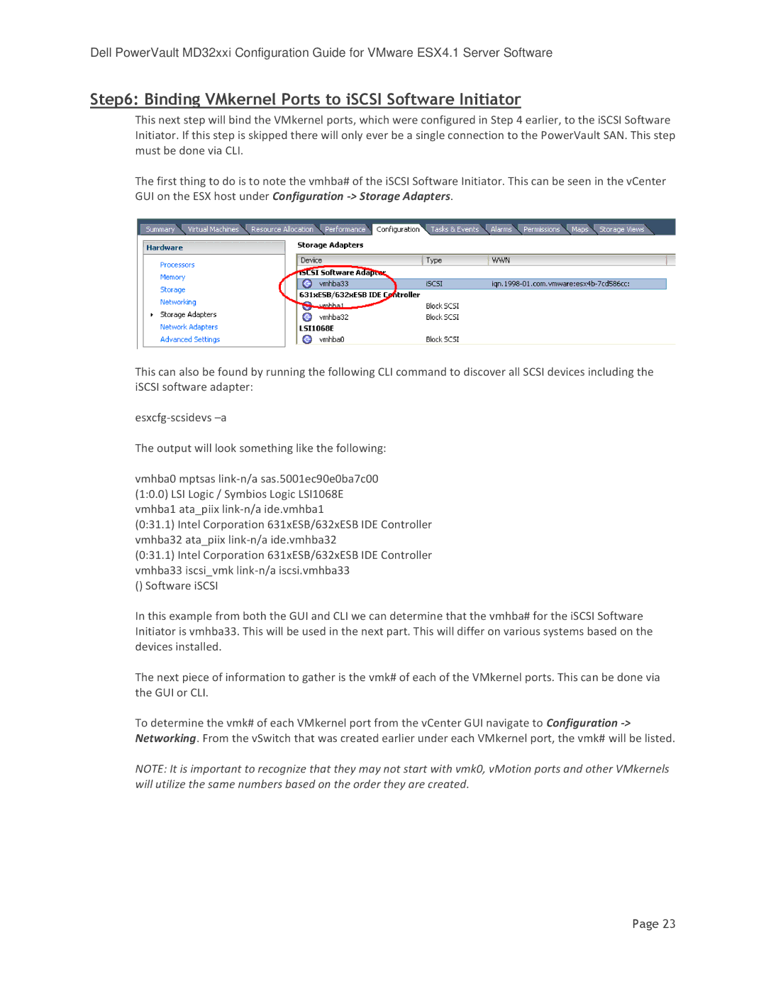 DeWalt MD3220I manual Binding VMkernel Ports to iSCSI Software Initiator 