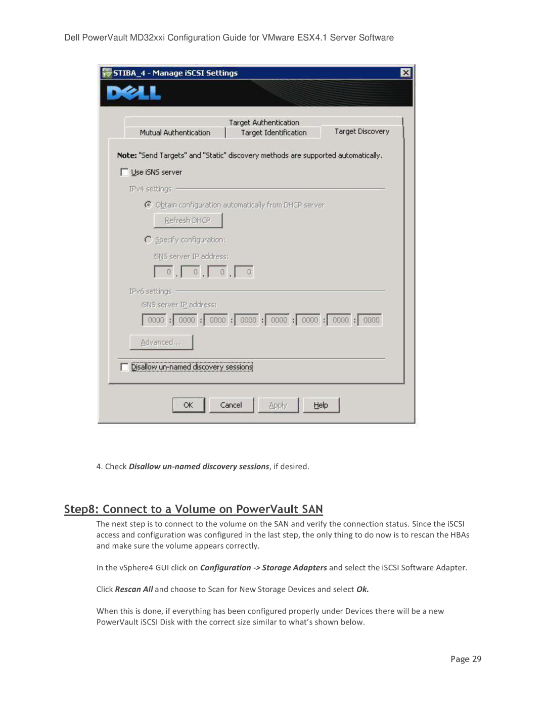 DeWalt MD3220I manual Connect to a Volume on PowerVault SAN 