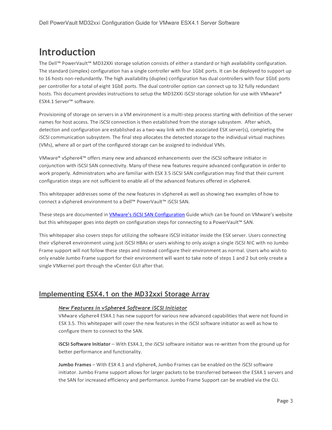 DeWalt MD3220I manual Introduction, Implementing ESX4.1 on the MD32xxi Storage Array 