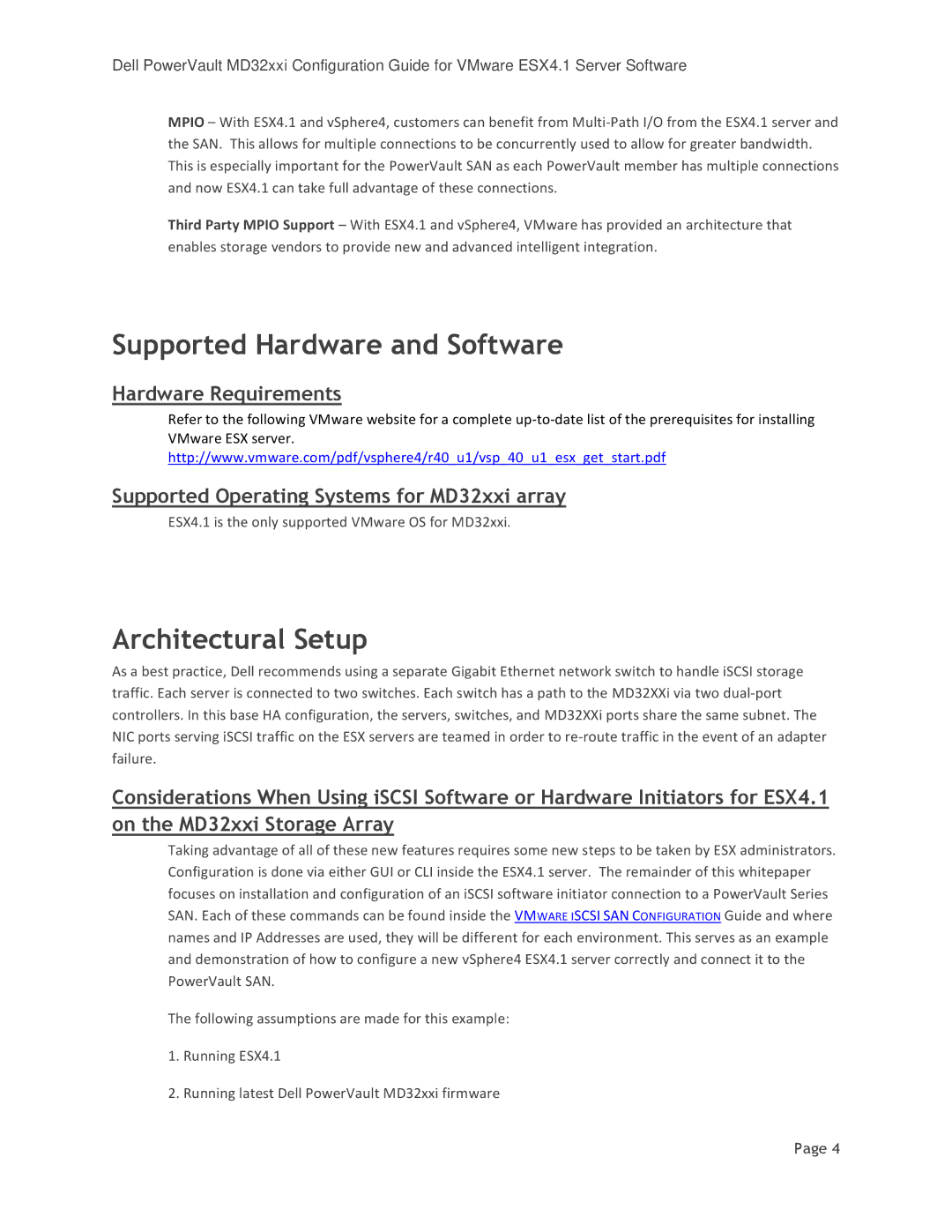 DeWalt MD3220I manual Supported Hardware and Software, Architectural Setup 