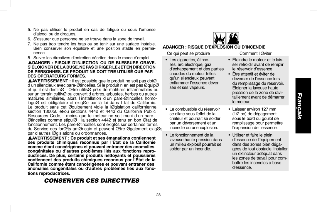 DeWalt DPD3000IC, N0003431 instruction manual Conserver CES Directives, Ce qui peut se produire, Laisser environ 127 mm 