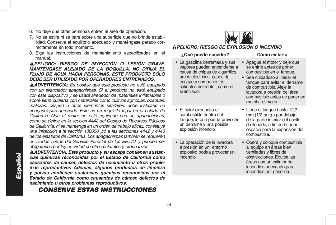 DeWalt N0003431 Conserve Estas Instrucciones, Peligro Riesgo de explosión o incendio, ¿Qué puede suceder? Cómo evitarlo 