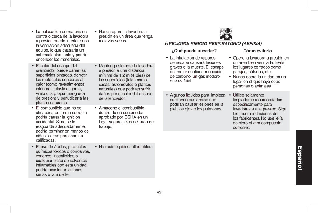 DeWalt DPD3000IC, N0003431 instruction manual Peligro Riesgo Respiratorio asfixia 