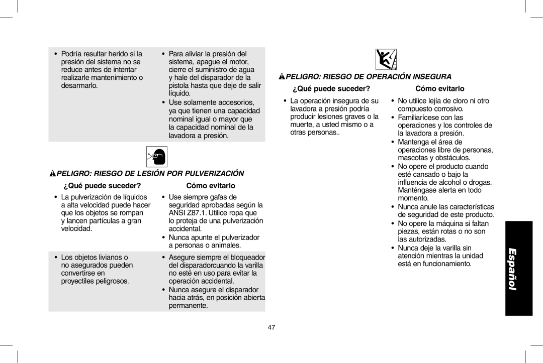 DeWalt DPD3000IC, N0003431 instruction manual Peligro Riesgo de operación insegura 