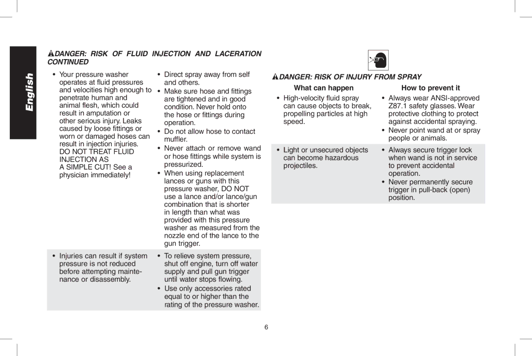 DeWalt N0003431 Others, Result in injection injuries, Physician immediately, Are tightened­ and in good, Oper­a­tion­ 